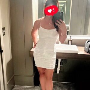 City Studio White & Silver Metallic Ruched Bodycon Dress - Size M